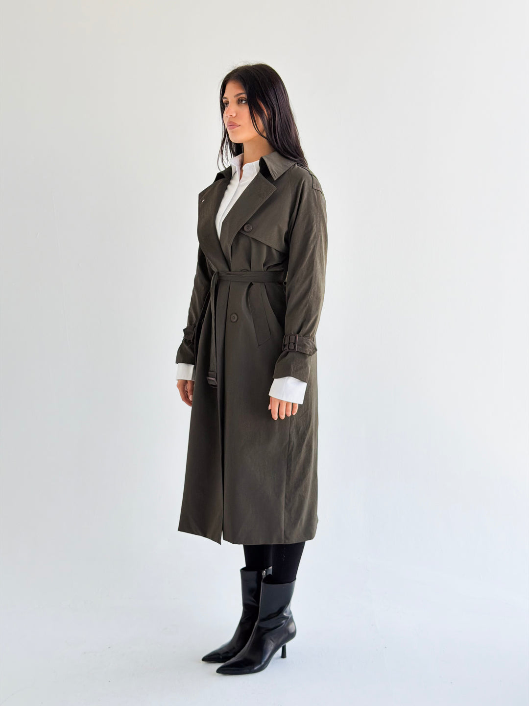 Signature trench coat (leather effect )in Olive