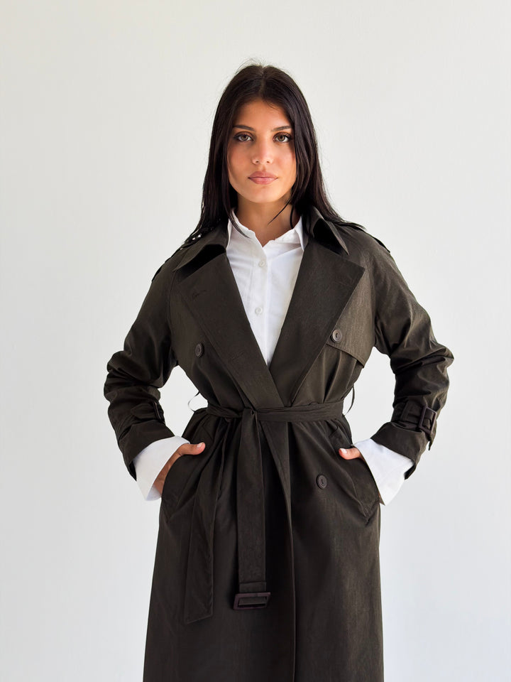 Signature trench coat (leather effect )in Olive