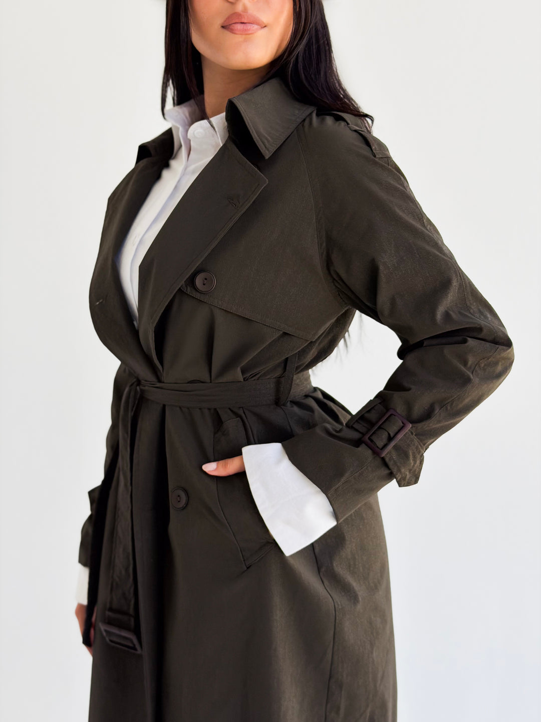 Signature trench coat (leather effect )in Olive