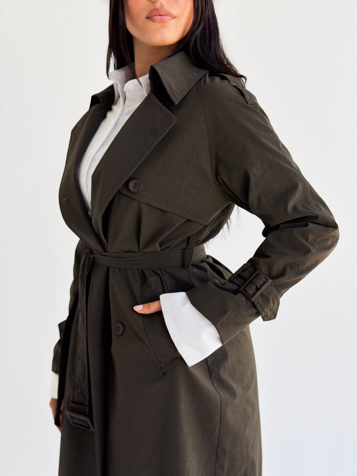 Signature trench coat (leather effect )in Olive