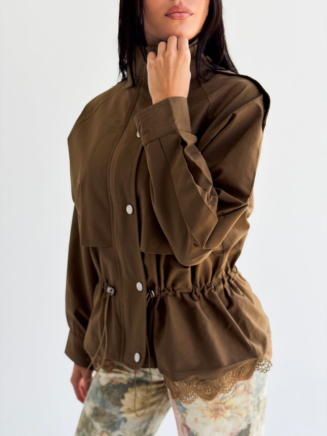 Lace layer Jacket in Camel