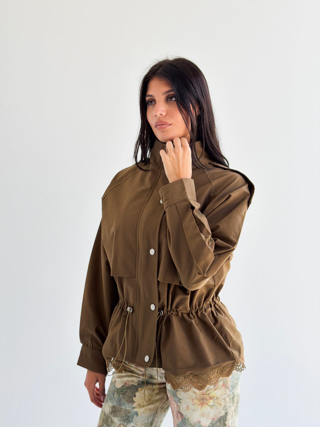 Lace layer Jacket in Camel