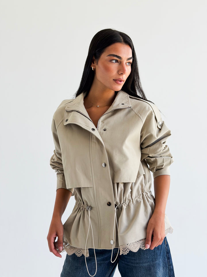 Lace layer Jacket in Beige