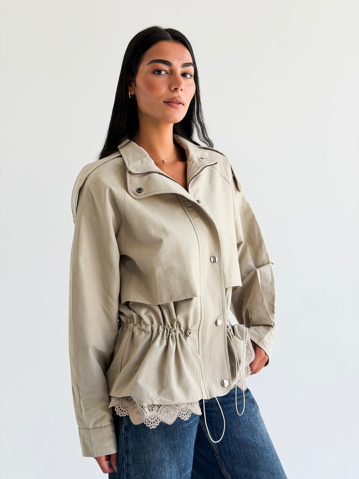 Lace layer Jacket in Beige