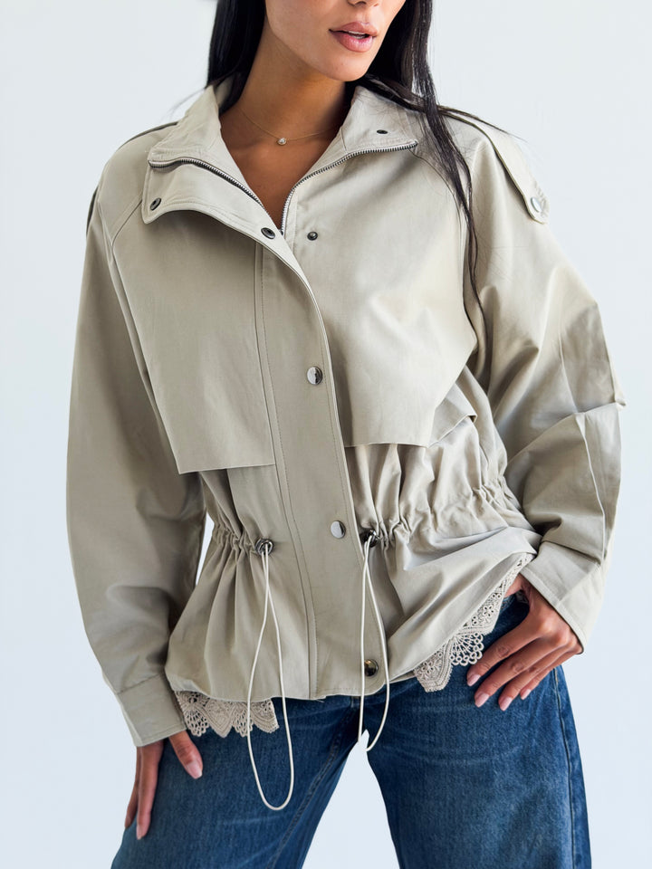Lace layer Jacket in Beige