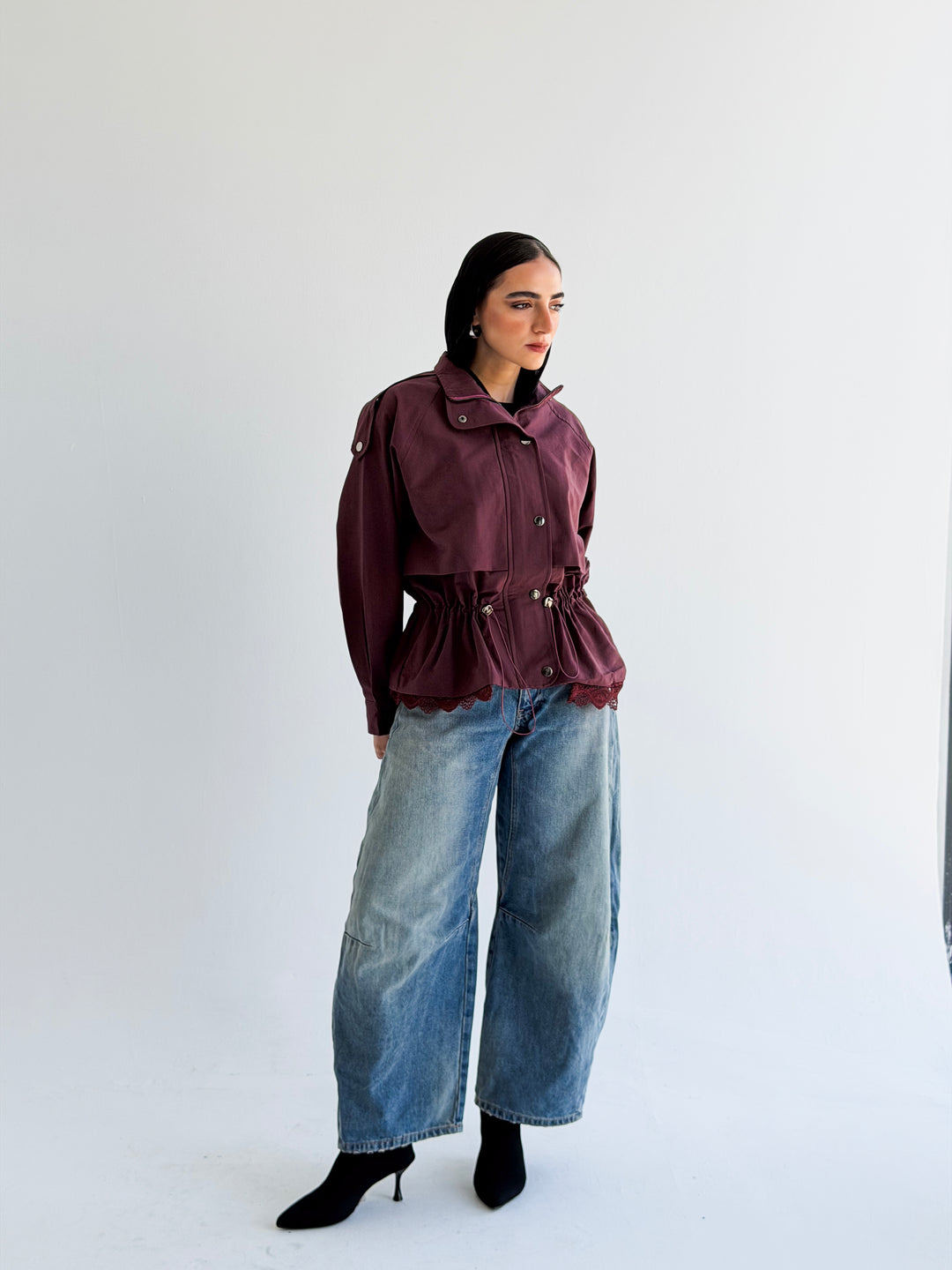 Lace layer Jacket in Burgundy