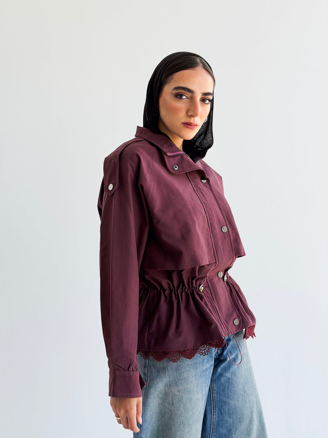 Lace layer Jacket in Burgundy
