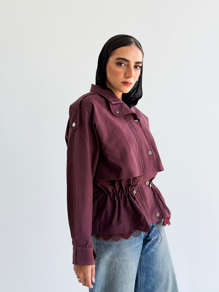 Lace layer Jacket in Burgundy