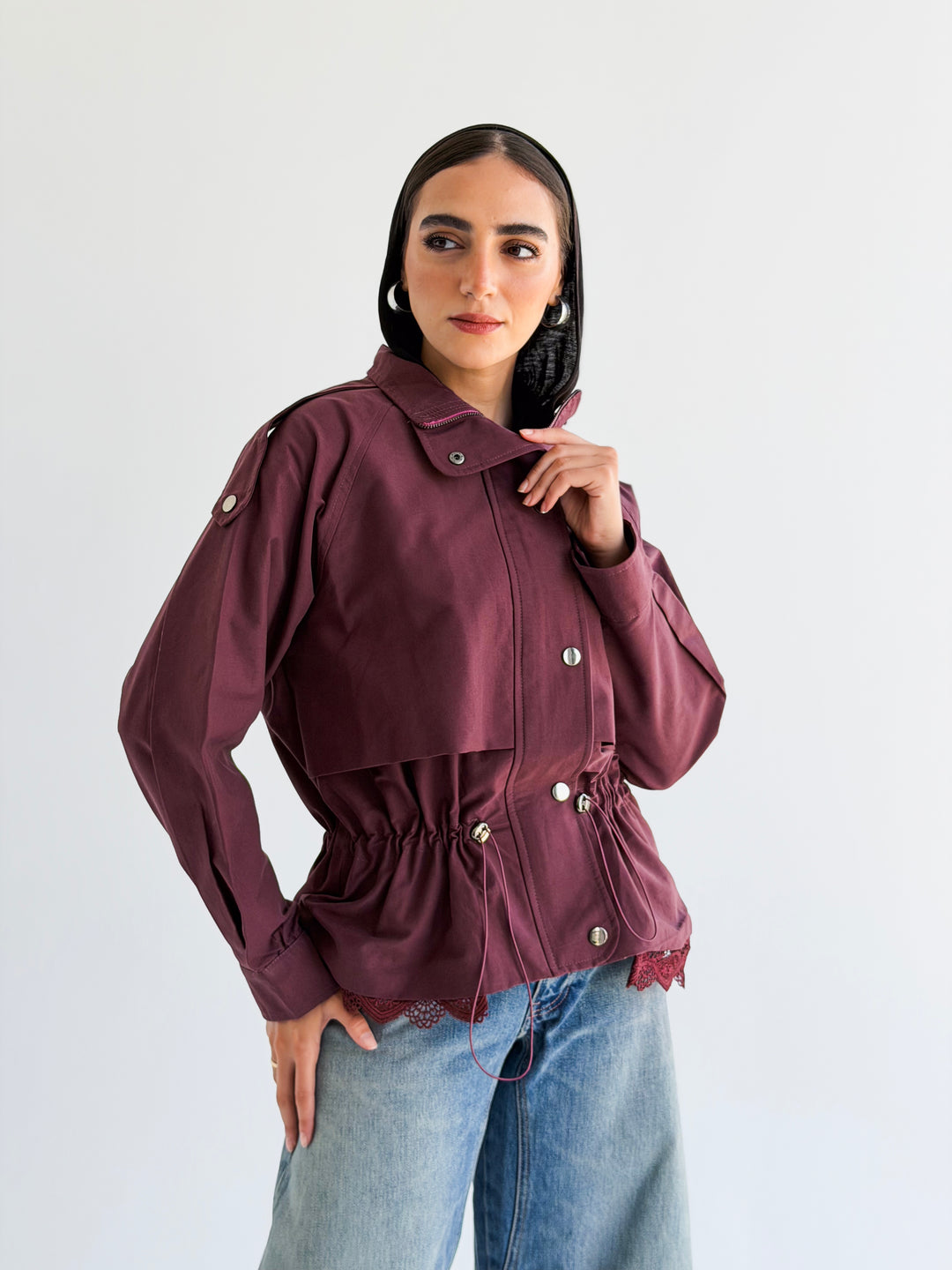Lace layer Jacket in Burgundy