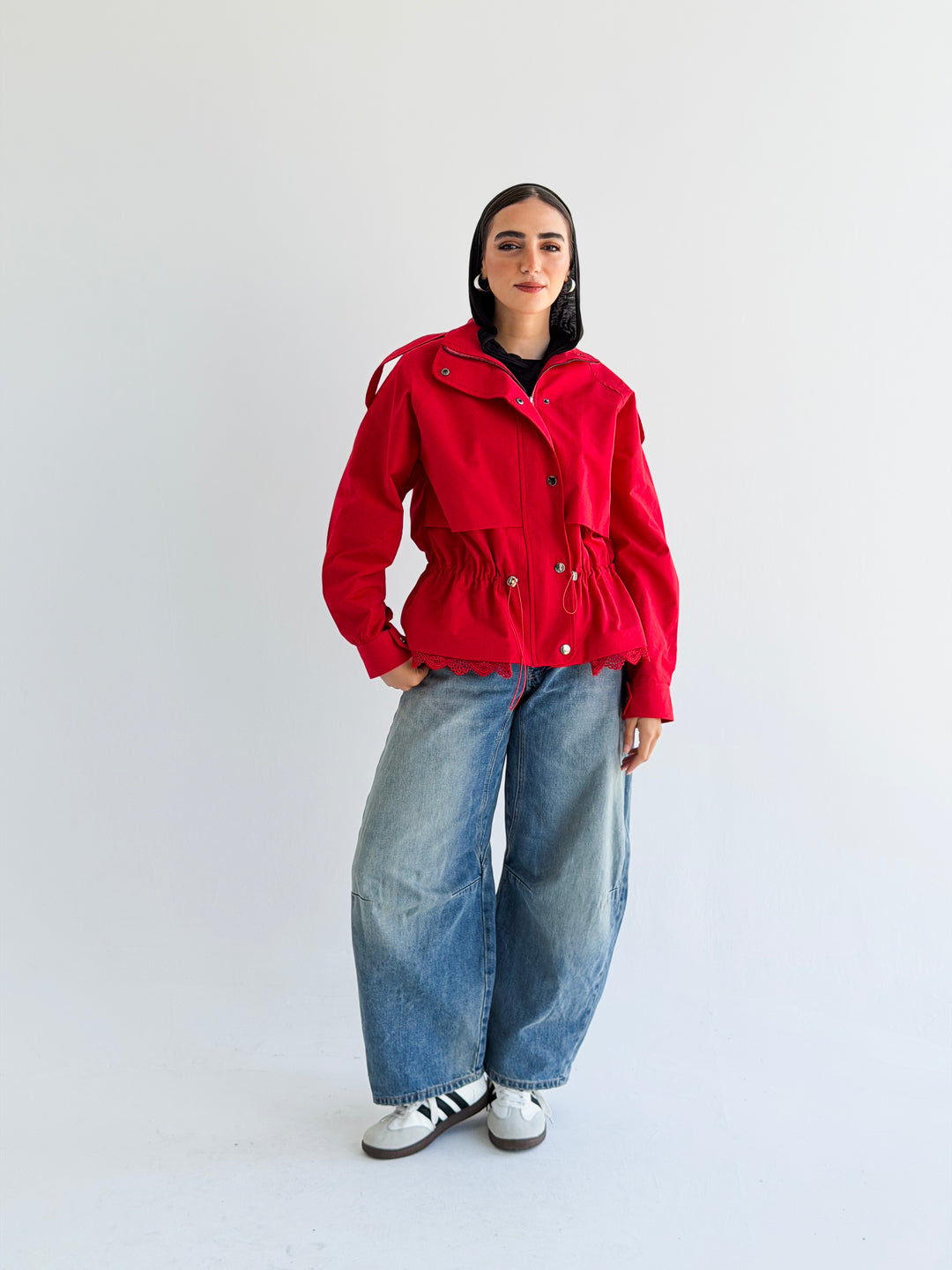 Lace layer Jacket in Red