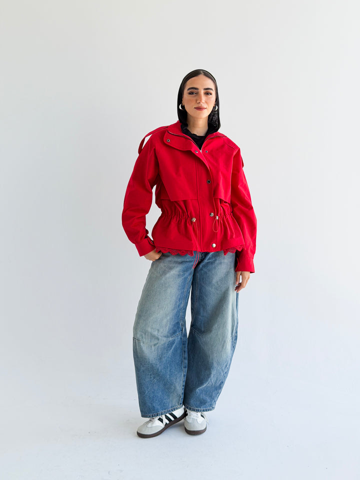 Lace layer Jacket in Red