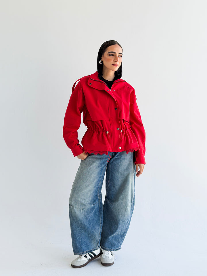 Lace layer Jacket in Red