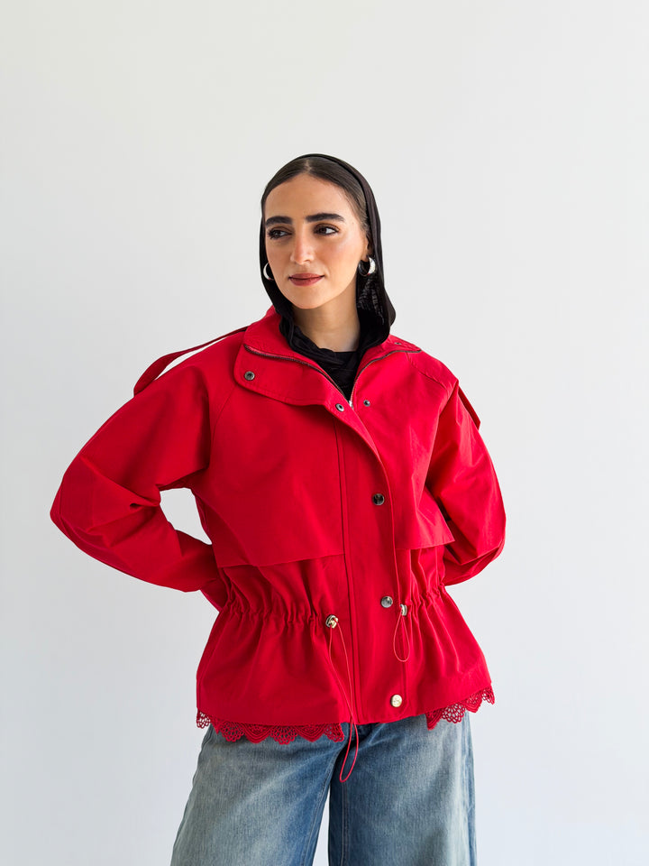 Lace layer Jacket in Red