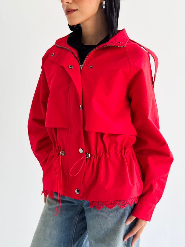 Lace layer Jacket in Red