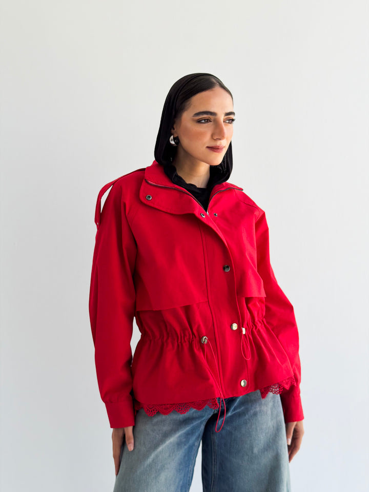 Lace layer Jacket in Red