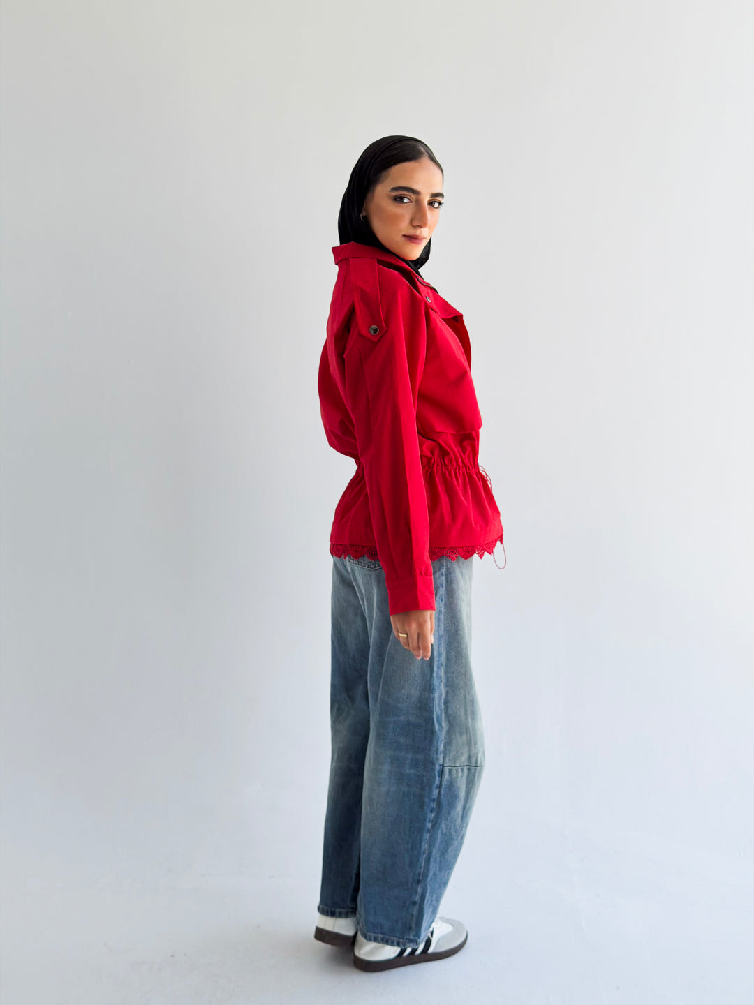 Lace layer Jacket in Red
