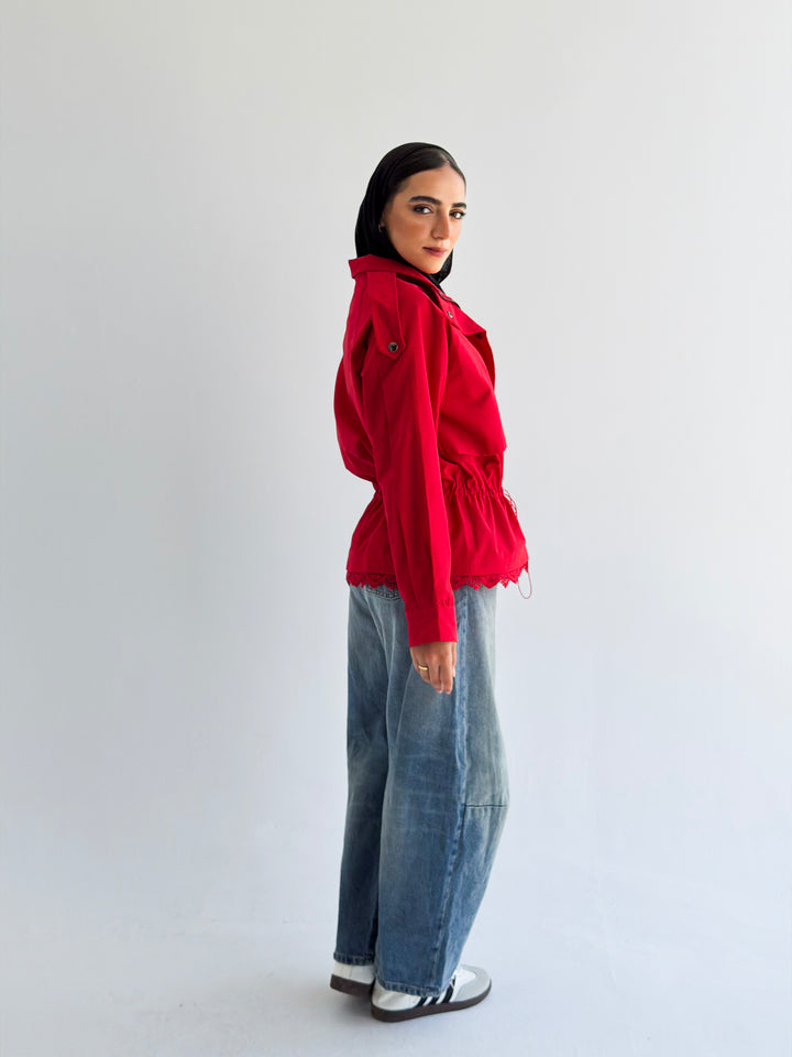 Lace layer Jacket in Red