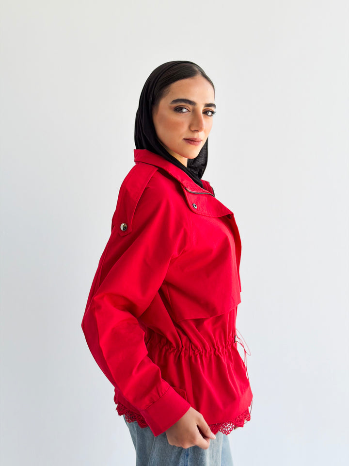 Lace layer Jacket in Red
