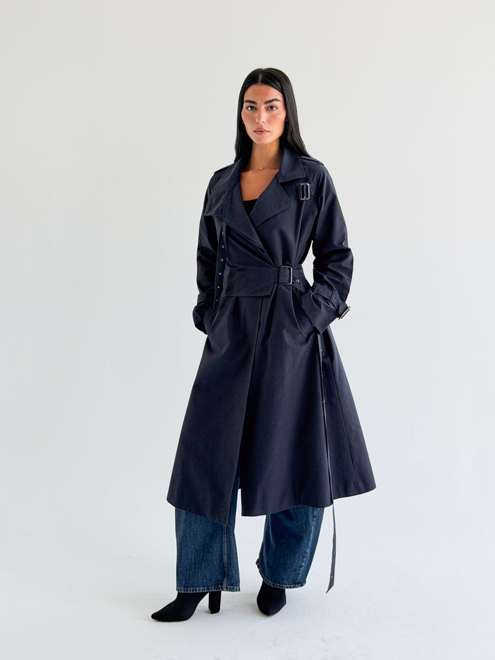 Double Eyelet trench coat in Navy blue