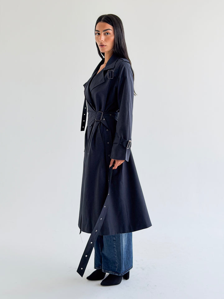 Double Eyelet trench coat in Navy blue