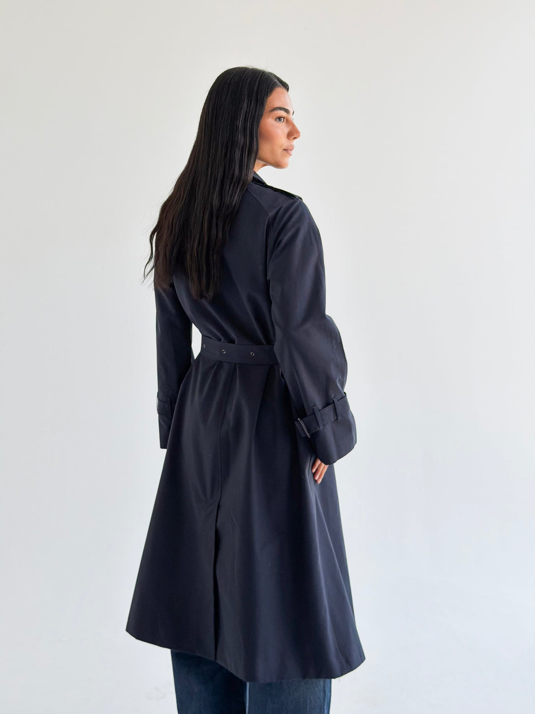 Double Eyelet trench coat in Navy blue