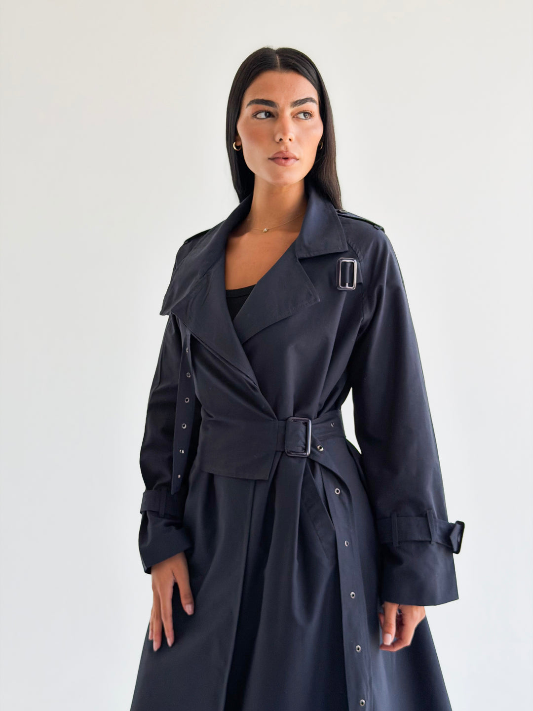 Double Eyelet trench coat in Navy blue