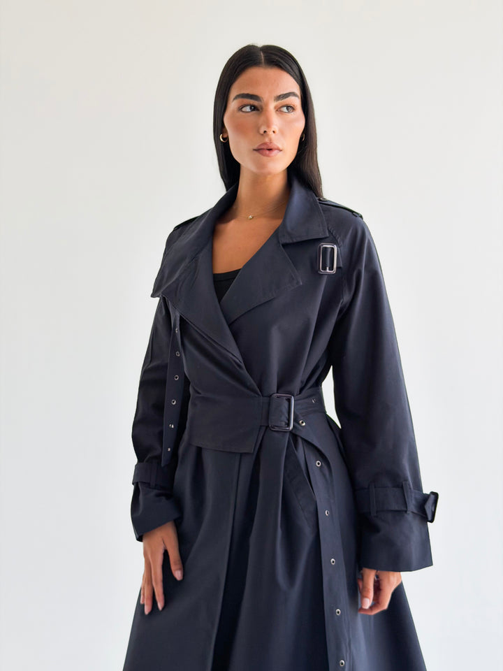 Double Eyelet trench coat in Navy blue