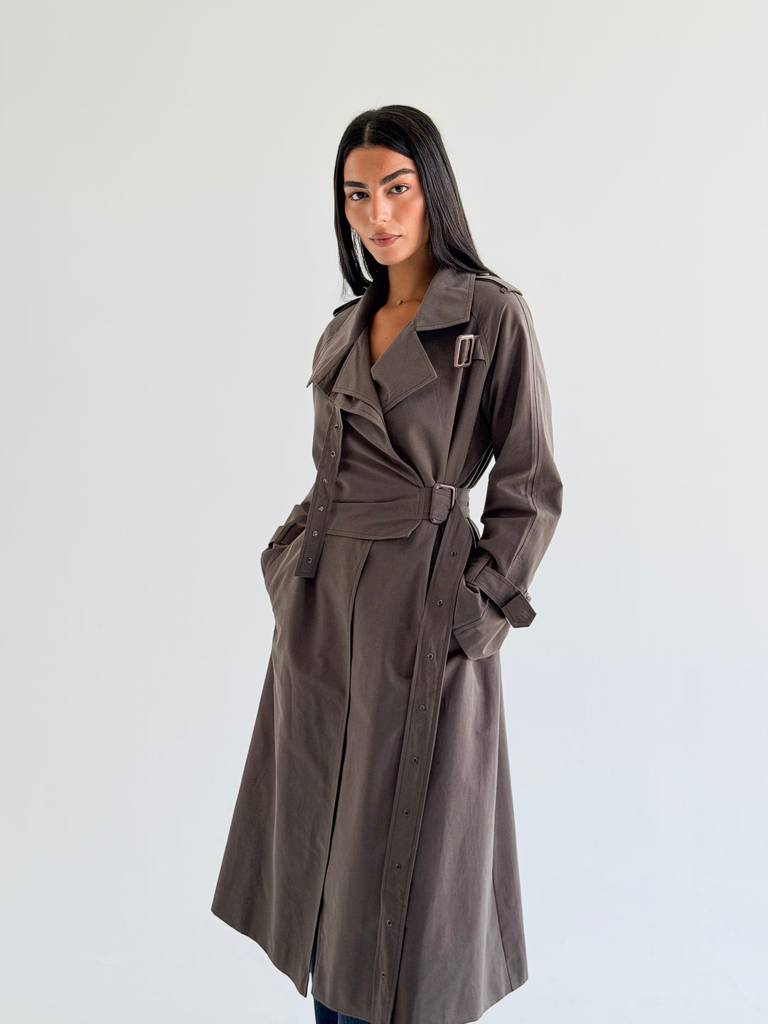 Double Eyelet trench coat in Gray