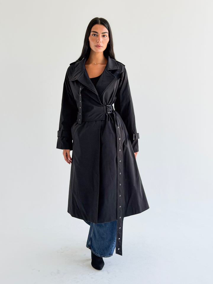 Double Eyelet trench coat in Black