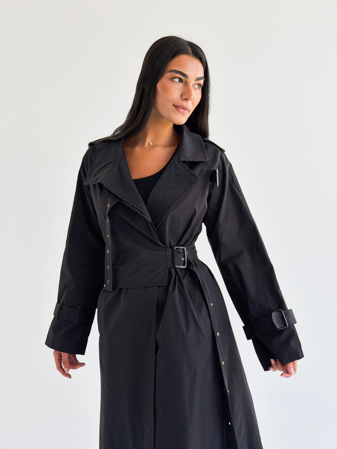 Double Eyelet trench coat in Black