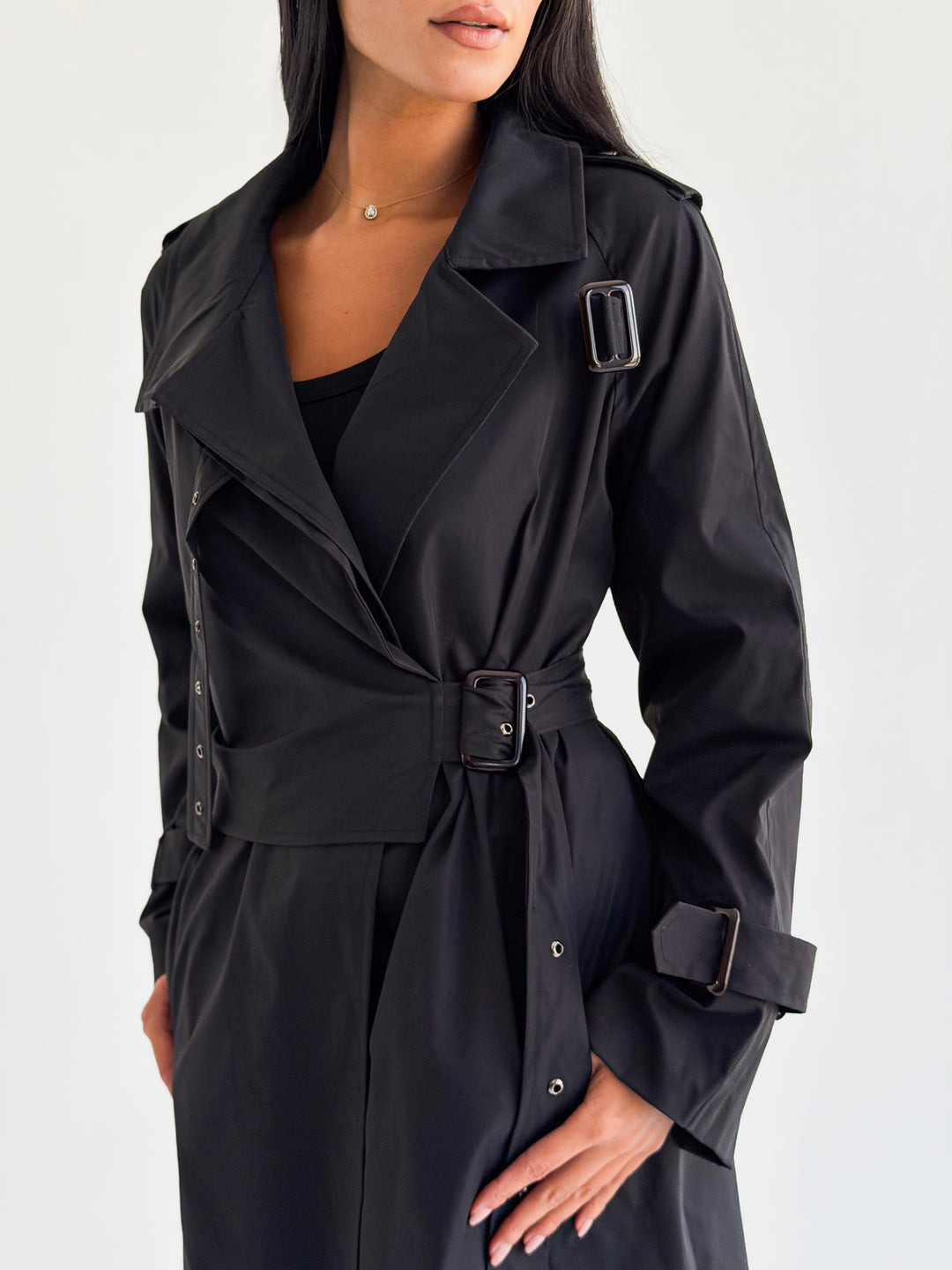 Double Eyelet trench coat in Black