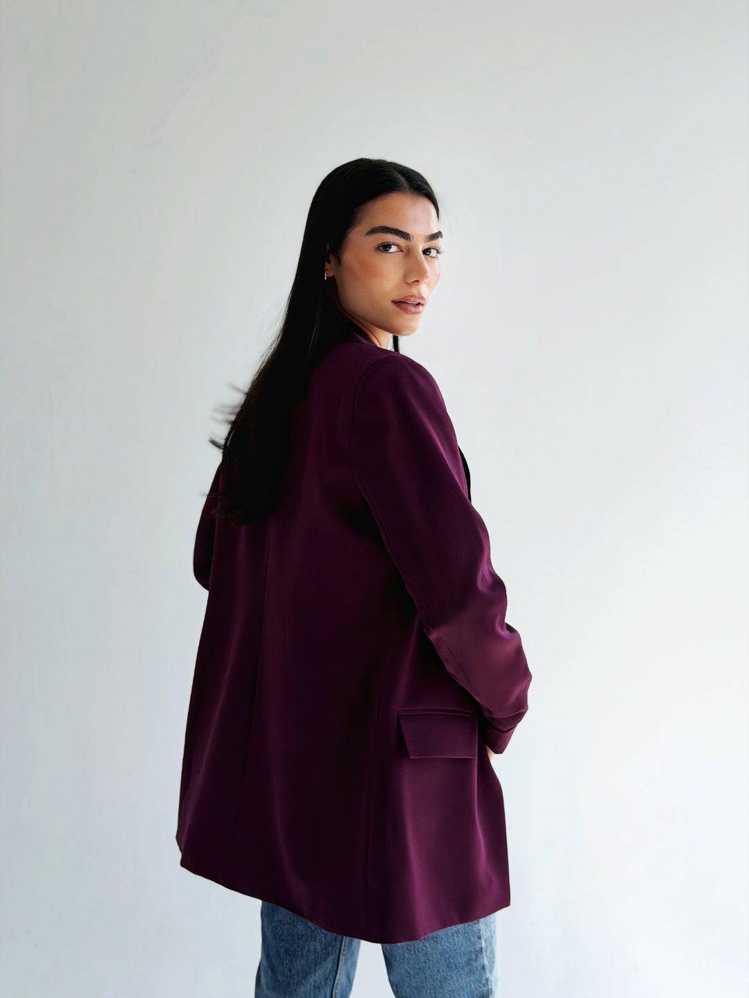 Ruffle blazer in burgandy