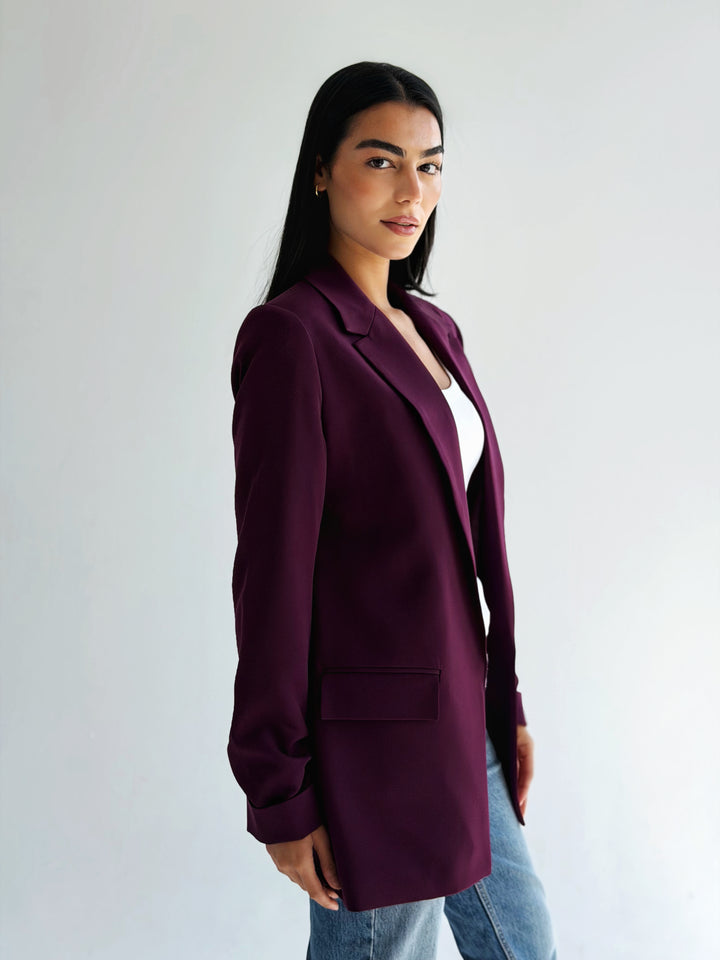 Ruffle blazer in burgandy