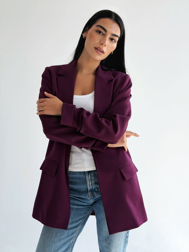 Ruffle blazer in burgandy