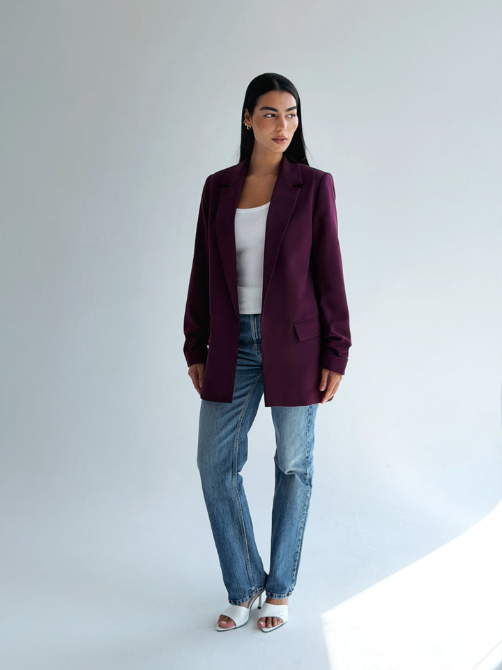 Ruffle blazer in burgandy