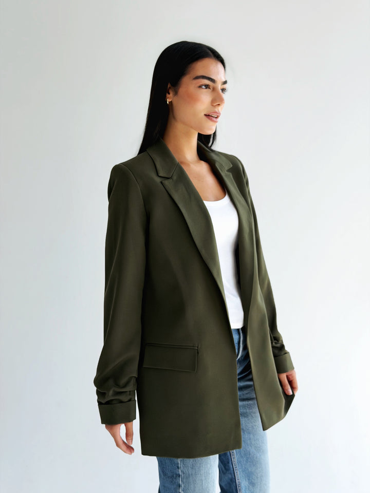Ruffles Blazer In Olive