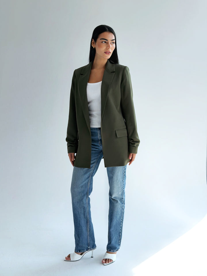 Ruffles Blazer In Olive