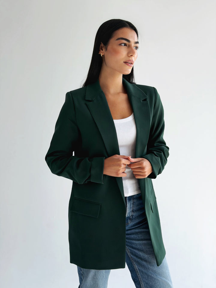 Ruffles Blazer In Dark Green