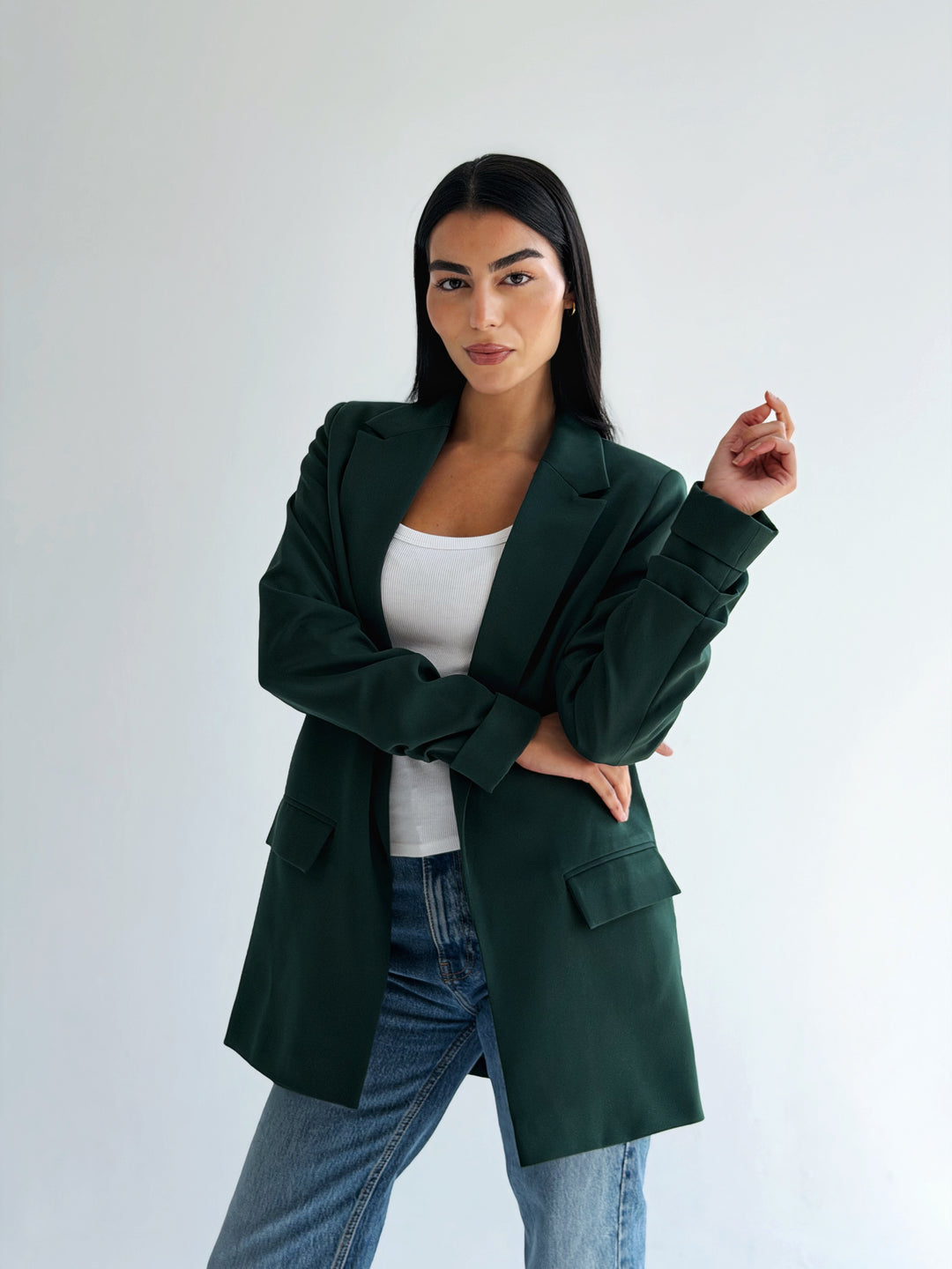 Ruffles Blazer In Dark Green