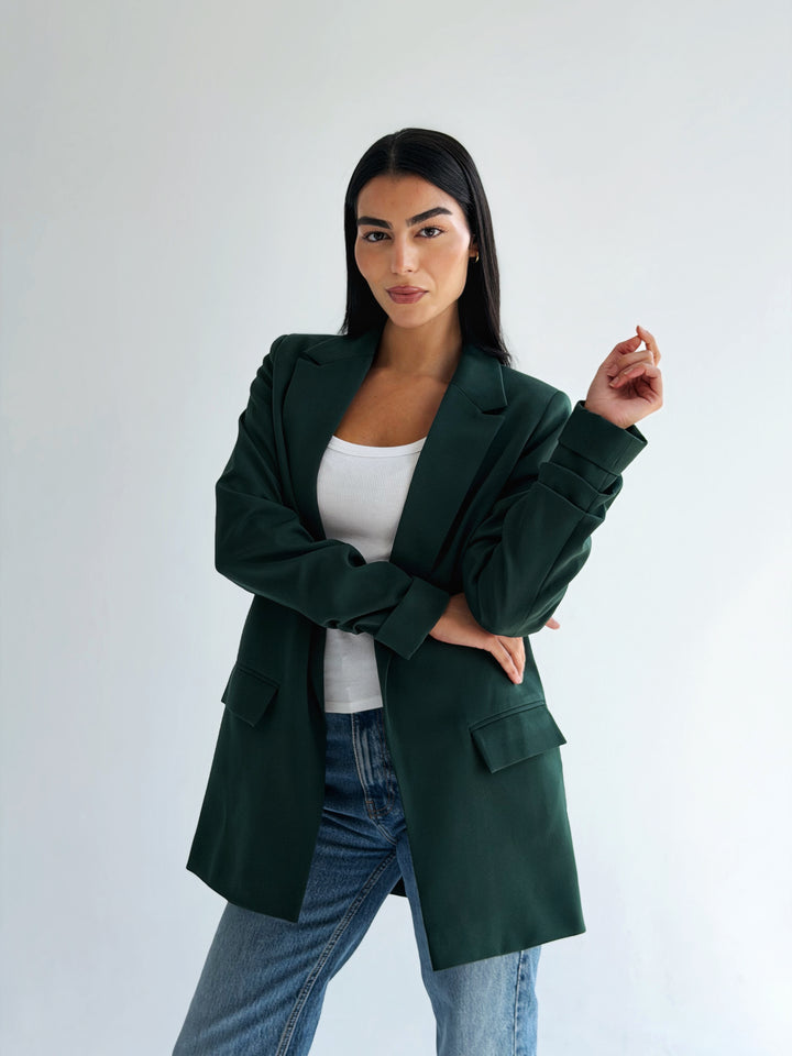 Ruffles Blazer In Dark Green