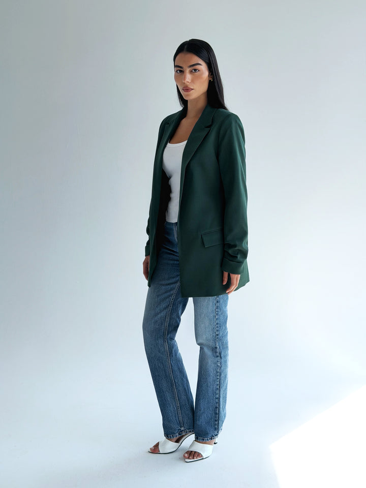Ruffles Blazer In Dark Green