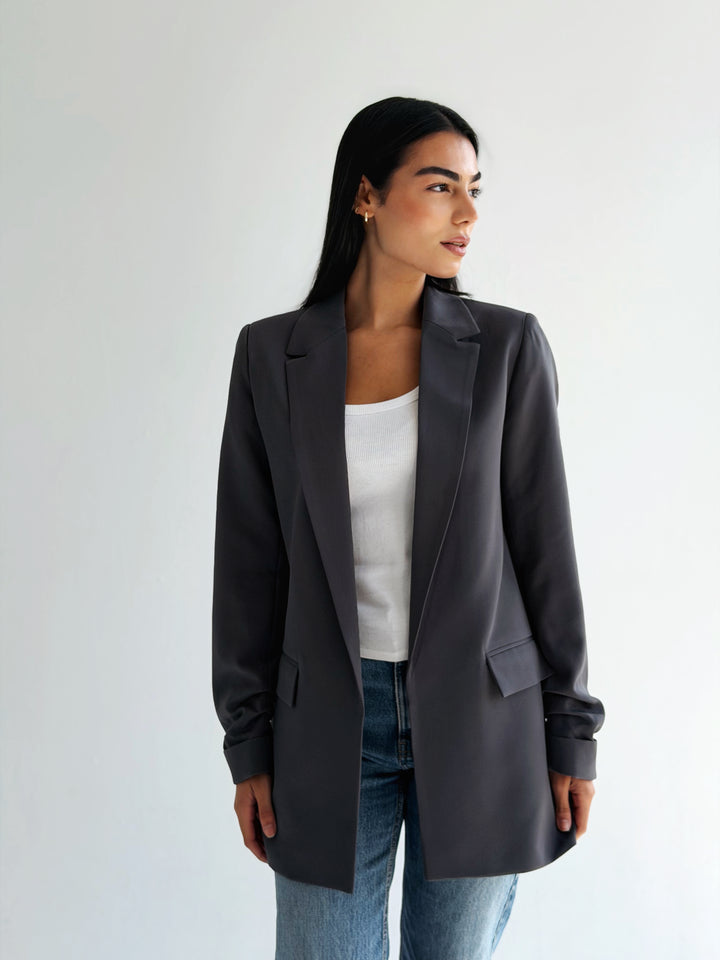 Ruffled Blazer in Gray