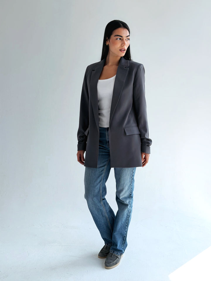 Ruffled Blazer in Gray