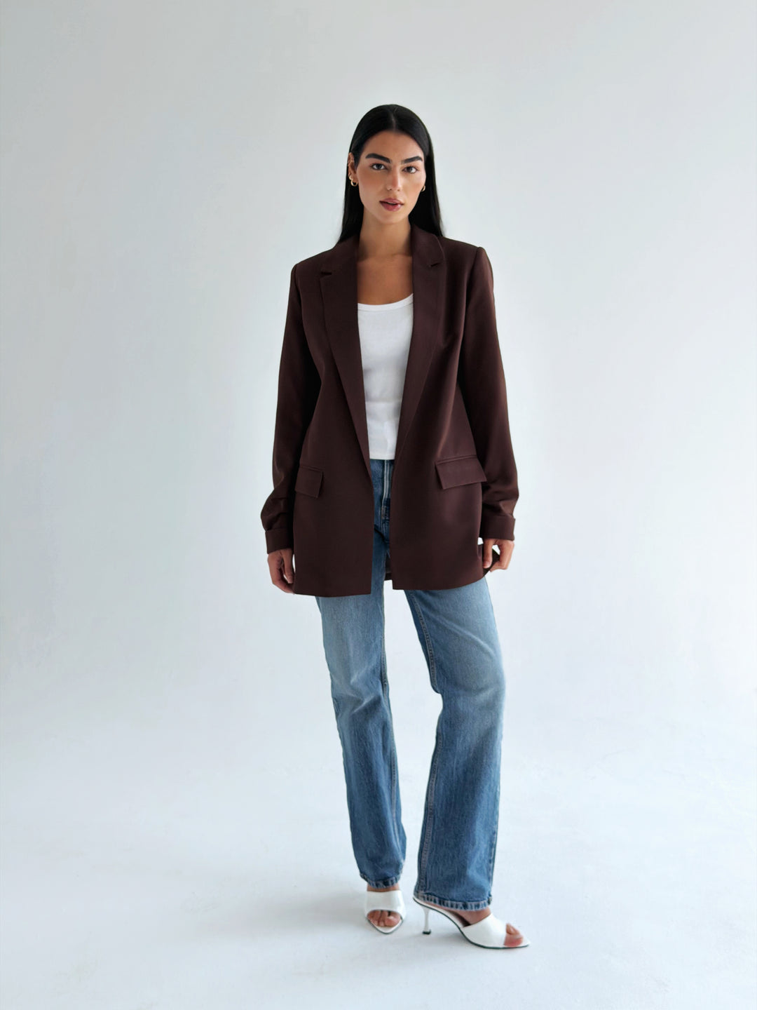 Ruffled blazer in chocolate