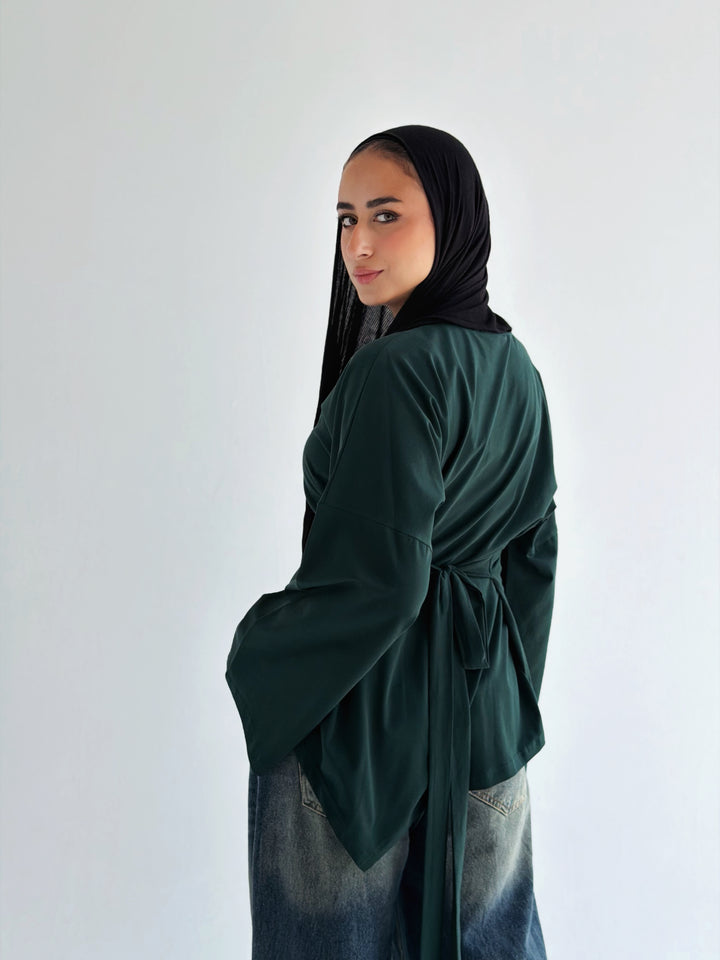 Waist Tie Top In dark olive
