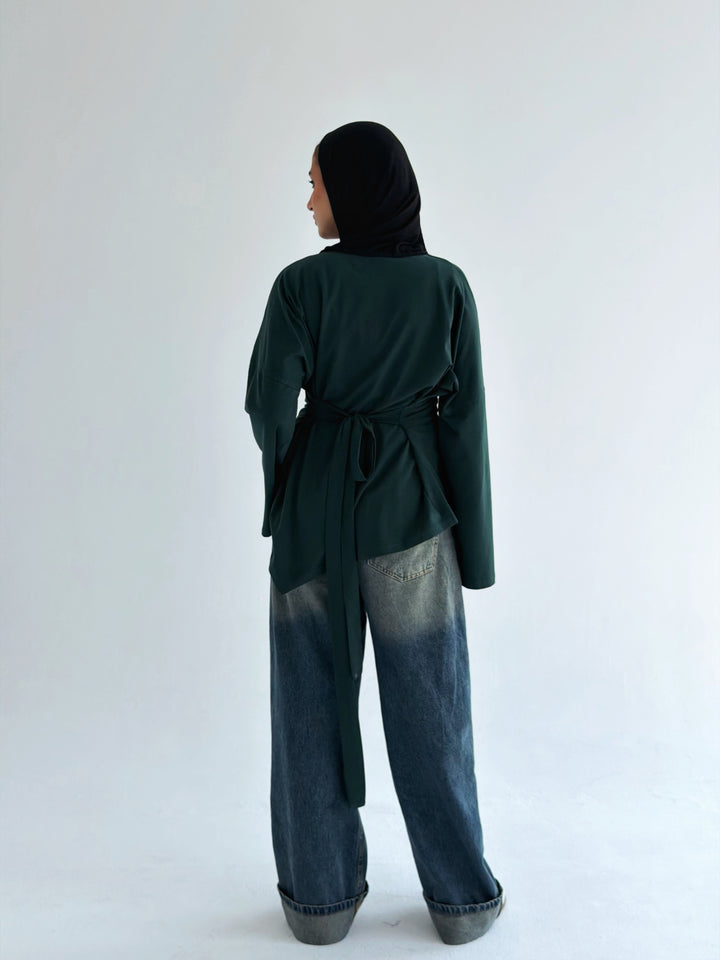 Waist Tie Top In dark olive