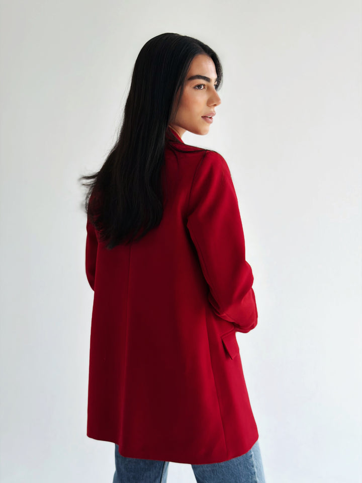 Ruffles blazer in Dark Red