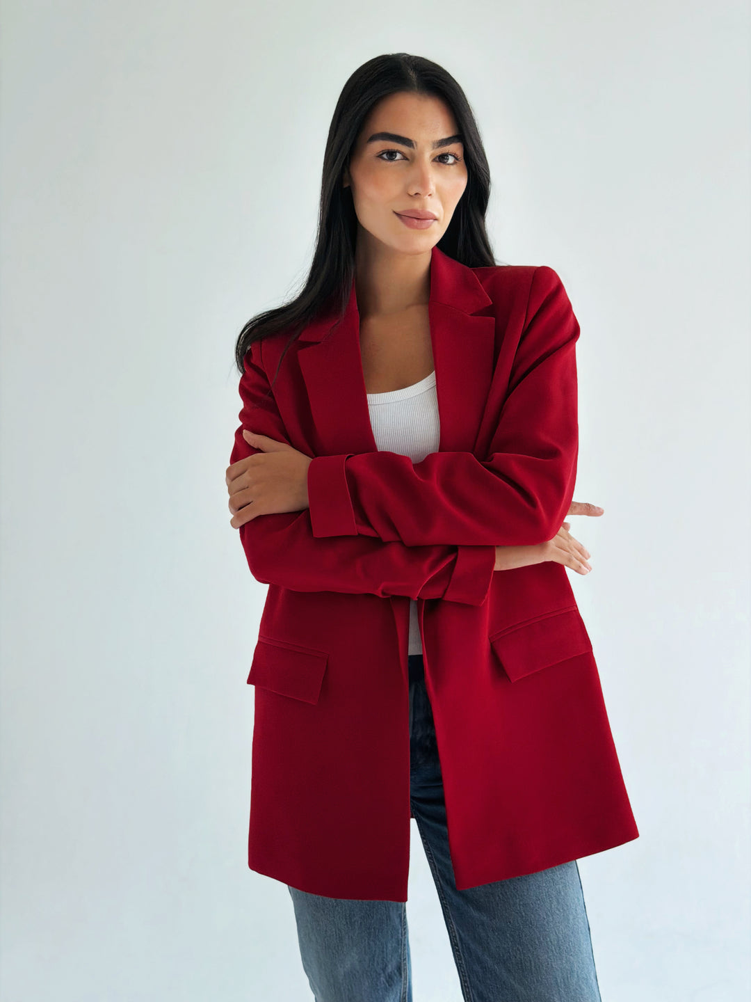 Ruffles blazer in Dark Red