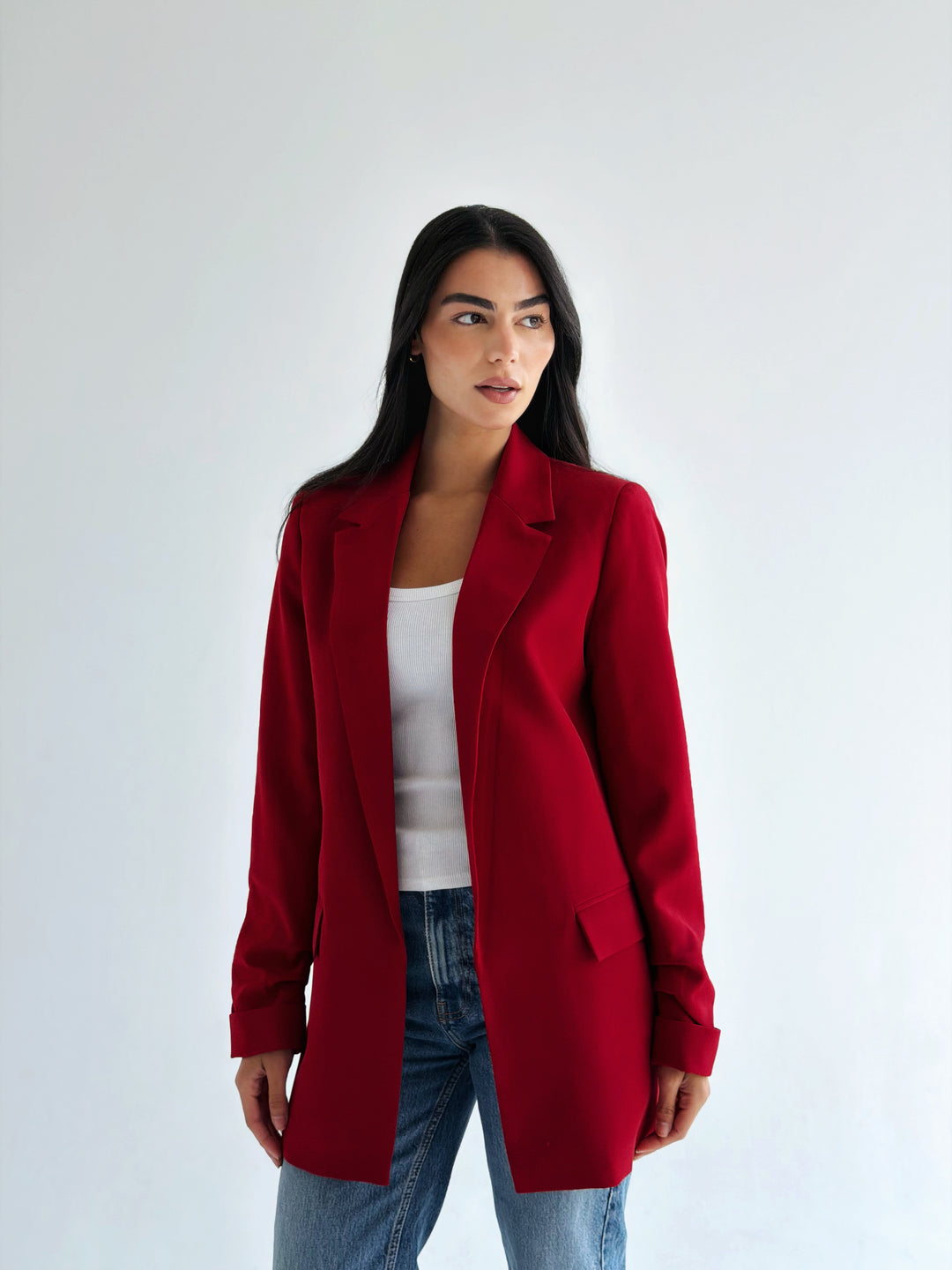 Ruffles blazer in Dark Red