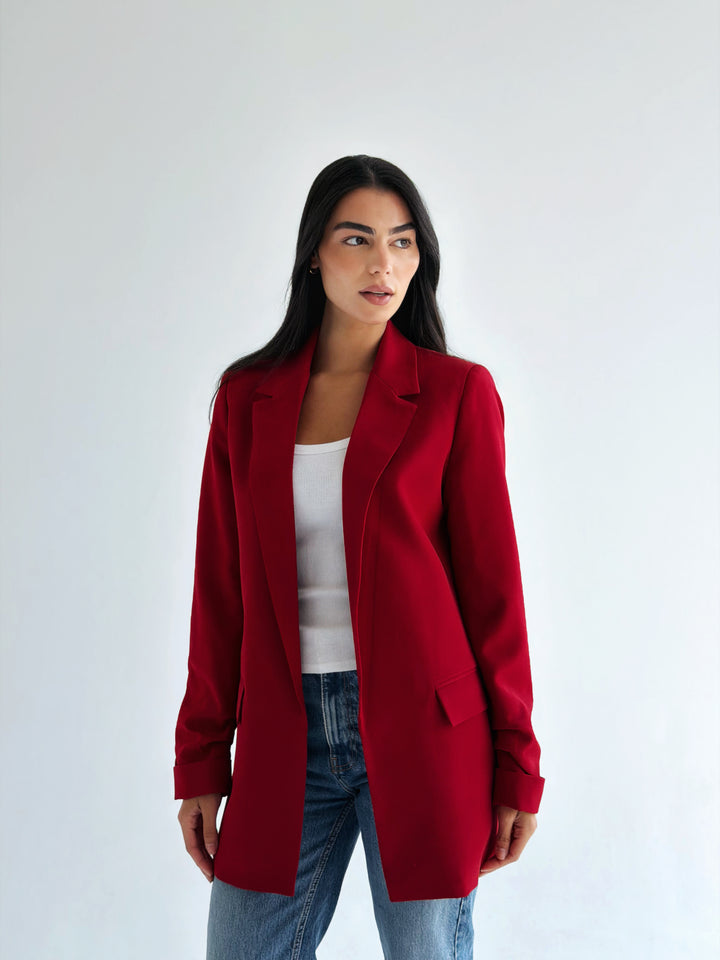 Ruffles blazer in Dark Red